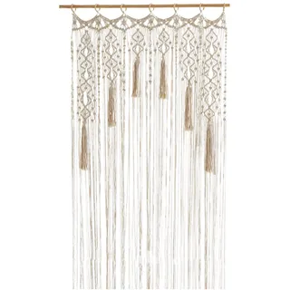 Jauhmui Boho Makramee Vorhang Wandtapisserie für Wohnzimmer, Schlafzimmer Balkon Deko Beige 85x200cm