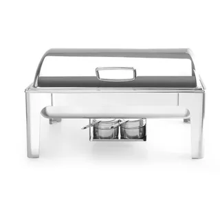 HENDI Chafing Dish, Spiegelglanz, Inkl. zwei Brennpastenbehälter, einer Lebensmittelpfanne, einem Wasserbehälter, Warmhaltebehälter, Speisewärmer, GN 1/1, 9L, 570x405x(H)320mm, Edelstahl