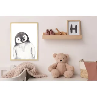 queence Bild mit Rahmen "Pinguin" Fantasy  Pinguine  Tiere 1 Stk. tlg. HD Premium Posterdruck mit Echtholzrahmen, farbe rahmen: natur, braun, beige, farbe bild(er): schwarz