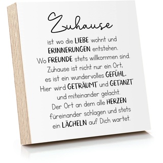 ARTFAVES® Holzbild mit Spruch - Zuhause ist wo die Liebe wohnt | Deko Geschenk zum Thema Zuhause/Liebe/Familie/Größe: 14,8 x 14,8 cm