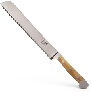 GÜDE Solingen - Brotmesser Linkshänder geschmiedet, 21 cm, Olivenholz, ALPHA OLIVE, Doppelkropf, Handmade Germany