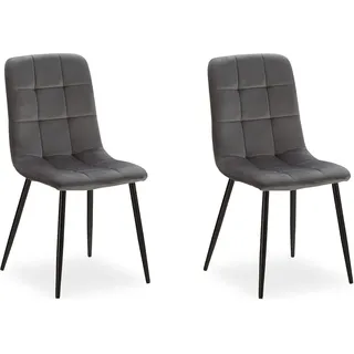 Homestyle4u 2327, Polsterstühle Samt 2er Set Esszimmerstühle Grau Küchenstühle - Grau