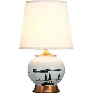 Fine Asianliving Chinesische Tischlampe Porzellan mit Lampenschirm E27 Orientalische Tischleuchte Keramik Nachttischlampen Schlafzimmer Wohnzimmer - Schwarz, Weiß