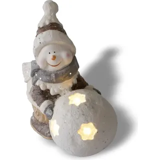 Weihnachtsdeko Schneemann mit LED beleuchteter Schneekugel, Leuchtfigur für Weihnachten