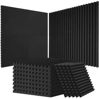 VEVOR Akustikschaumstoff Akustikpaneele, 80er-Set 300x300x25mm, hochdichte schalldichte Wandplatten, feuerfeste Akustikplatten, Akustikschaumstoff-Matten für Studiowände und -decken, schwarz