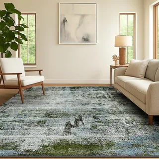 SOANNY Teppich Wohnzimmer Kurzflor, super weich, modern abstrakt, waschbar & rutschfest, für Wohnzimmer, Schlafzimmer, Kinderzimmer, Esszimmer, Büro, Moosgrün, 120x170 cm