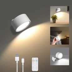 AiQInu LED Wandleuchte Innen, Kabellose Wandleuchten, 360° Drehbare Wandlampe Mit Fernbedienung, Touch Control 3 Farbmodi, Für Wohnzimmer Schlafzimmer