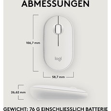Bild von Pebble Mouse 2 weiß, Logi Bolt, USB/Bluetooth (910-007013)
