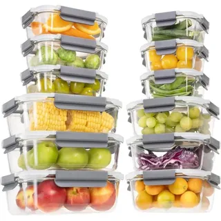GENICOOK 24-teiliges Glas Frischhaltedosen Set mit Deckel für Lebensmittel