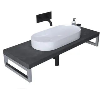 Mai & Mai Waschtischplatte Wandkonsole Waschbeckenauflage 50x140cm inkl. Edelstahlkonsolenträger Waschtischhalter gebürstet Anthrazit