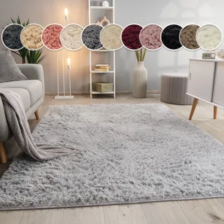 Paco Home Hochflor Teppich Wohnzimmer Fellteppich Kunstfell Flauschig Grau silber Grösse:140x200 cm