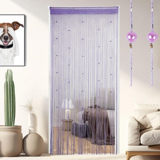 Vagasi 2 Stücke Türvorhang Hochzeit Fadengardine Fadenvorhang 100 x 200 cm Bead Fadenvorhang einfarbig Perle Glitzer schön für Schlafzimmer Restaurant Fotografie Hintergrund, Perle Violett