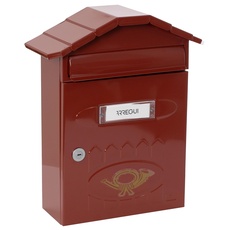 ARREGUI Villa E5002 Briefkasten aus Verzinktem Stahl, Größe M (DIN A4 Post), Wandbriefkasten für den Außenbereich, Postkasten für Draußen mit Namensschild, Einwurfklappe und Schutzdach, dunkelrot