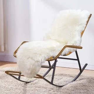 MH MYLUNE HOME Lammfell Teppich Schaffell echt groß 170cm x 60cm schafsfelle weiche und Flauschige Decke beige Sitzfell Bett-Vorleger oder Matte für Wohnzimmer Stuhl Sofa