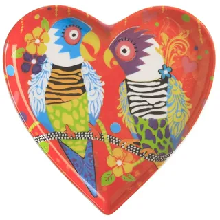 Maxwell & Williams Beilagenteller in Herzform, mit "Tiger Tiger" Papagei Motiv, in Geschenkbox, Porzellan, Rot, 15,5cm, "Love Hearts" von Donna Sharam