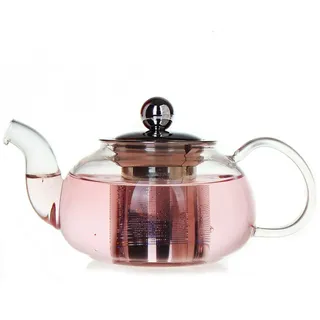 TAMUME 1L Glas Verdicken Teekanne mit Sieb Edelstahl und Kappe Edelstahl mit Verbessertem Design und verdickter Glas-Teekanne