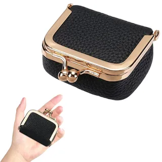Lufdegim 1 Stück Schmuckschatulle Klein Mini Schmuckkästchen aus Echtem Leder mit Kussverschluss Schmuckorganizer Klein Tragbar Schmucketui für Halsketten Ringe Ketten (Schwarz)