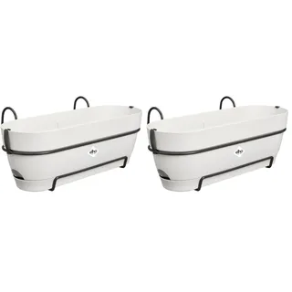 elho Vibia Campana Balkonkasten Allin1 50 mit Wasserreservoir - Blumentopf Balkongeländer - 100% recyceltem Plastik - Ø 50.4 x H 17.7 cm - Weiß/Seidenweiß (Packung mit 2)