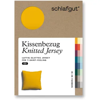 Schlafgut Kissenbezug »Knitted Jersey aus Bio-Baumwolle mit Elasthan, bügelfrei,«, (1 St.), besonders fein gestrickt, Kissenhülle mit farbigem Reißverschluss, gelb