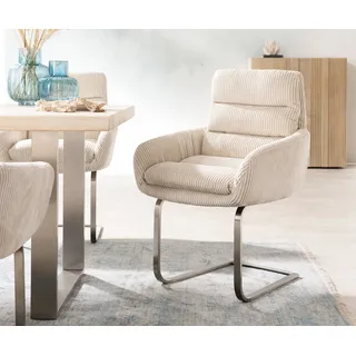 DELIFE Freischwinger Abelia-Flex mit Armlehnen Cord Beige Freischwinger flach Edelstahl - Beige