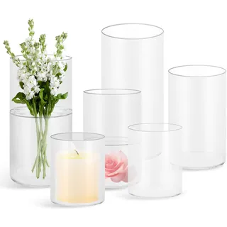 6 Stück Glasvase Zylinder Vasen Deko Vase Glas Kerzenständer