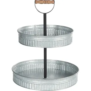 BELIANI Etagere Silber aus Eisen 2-stöckig Rund 50 cm Hoch Vintage Elegant Edles Design Dessertständer Kuchenplatte Tortenständer Serviergeschirr - Schwarz, Braun