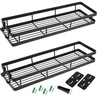 2er Set 40 x 12 x 5,5 cm, Gewürzregal für Wand, Gewürzregal Metall, Organizer, Hängendes Küchenregal, Ohne Bohren, Wandregal, Gewürzhalter mit Haken und Zubehör für Küche, Bad, Schwarz - Blau