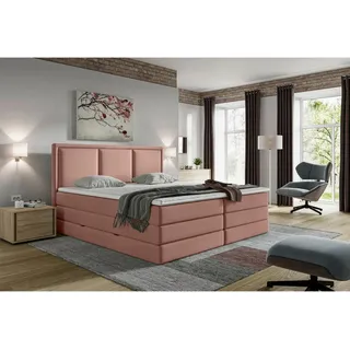 Mid.you Boxspringbett , Altrosa , Kunststoff , H2 + H3 , 7-Zonen , Höhe ca. 18 cm , 200x200 cm , Bettkasten, gepolstertes Kopfteil, Topper durchgehend, Wendematratze mit unterschiedlichen Härtegraden, in verschiedenen Größen erhältlich , Schlafzimmer, Betten, Doppelbetten