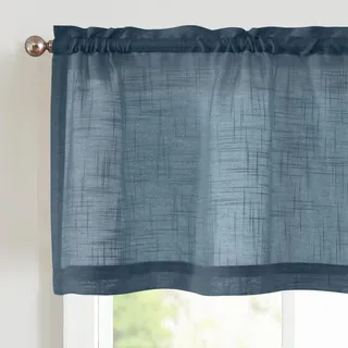 Vangao Voile Scheibengardinen Modern Küche Dunkelblau Leinenoptik Bistrogardine 1er Set 130x40cm (BxH) mit Stangendurchzug Wohnzimmer Kurzstores Wohnwagen Fenster Gardine Kurz Halbtransparente