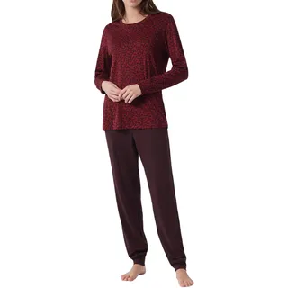 Schiesser Damen Schlafanzug lang - weich, warm, elegant, floral - Materialmix