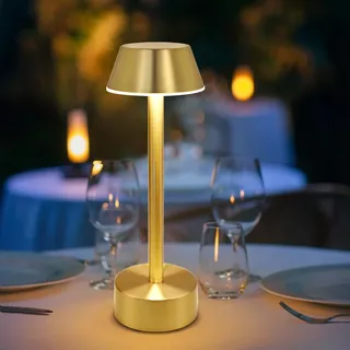 Led Tischlampe Kabellos Dimmbar,Akku Tischlampe Aufladbar Tischleuchten Mit Touch Control, 3 Lichtmodi, Tischlampe Gold Mit USB,Lampe Outdoor Für Schlafzimmer Nachttischlampe Wohnzimmer Bar Restaurant