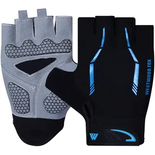 WESTWOOD FOX Fahrradhandschuhe Halbfinger Unisex Griffe Fahrrad Sommer Reiten MTB Bike Handschuhe rutschfest fingerlos Mountainbike Fahren Herren Sport Wandern Handschuhe (blau, S)