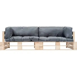 vidaXL 2-tlg. Outdoor-Sofa-Set Paletten mit Kissen in Grau Kiefernholz - Grau