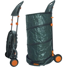 Agora-Tec® Laubsack/Gartensack 160l selbstaufstellend fahrbar mit Rädern und faltbahr inkl. Halterung für Laubbesen und Besen