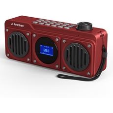 Avantree Boombyte - FM Kleins Radio mit Bluetooth Lautsprecher Tragbares mit kraftvollem Sound, Stereoklang, Micro SD Kartensteckplatz und USB-Anschluss, Batteriebetriebenes MP3-Player - Rot