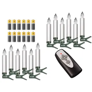 12 Weihnachtsbaumkerzen kabellos Timer Dimmfunktion Flacker-Modus Farbwechsel Batterien Weihnachtsbeleuchtung für Innen & geschützten Außenbereich (Silber)