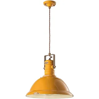 Industrielle Kronleuchter Eisen und Keramik Vintage Gelb 1 Licht E27 40Cm - Gelb