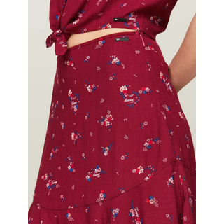 Minirock TOMMY JEANS "TJW FLORAL TIERED MINI SKIRT", Damen, Gr. S (36), schwarz (mountain floral), Web, Obermaterial: 100% Viskose, bedruckt, ca. Mitte Oberschenkel, Röcke Minirock, Webrock mit Blumenprint