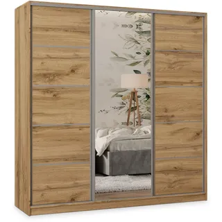 masseno Schwebetürenschrank Pina 180 x 205 x 58 cm Eiche Wotan/Braun