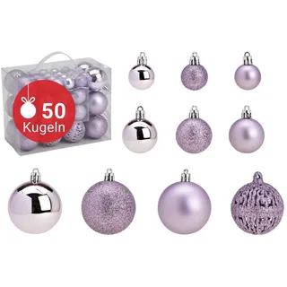 WOMA Christbaumkugeln Set Hell-Lila & 22 weiteren Farben - 50er & 100er Weihnachtskugeln Set - Weihnachtskugeln Kunststoff - Weihnachtsbaum Deko & Christbaumschmuck