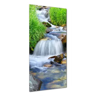 Wallario selbstklebende Duschrückwand 80 x 180 cm mit Motiv Kleiner Bach über Steine - Wandverkleidung mit Hochglanzlaminat in Glasoptik