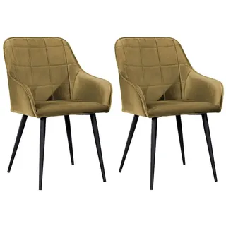 Soof&Tess – 2er-Set – Varese-Esszimmerstuhl – Ocker Gelb – Samt – Industriell – Mit Armlehne – Leicht zu reinigende Stoffe – Hohe Qualität