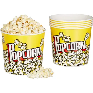 Relaxdays Popcorn Eimer, 6er Set, Popcorn Behälter Kunststoff, wiederverwendbar, 2,8 l, Retro Popcornbecher, gelb
