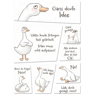 speecheese Gilbert die Gans Kühlschrankmagnete mit frechen Sprüchen acht Verschiedene Magneten für Miesepeter lustiger Set Sprüche Magnet Set Pechvogel Kühlschrankmagnete Set Männer