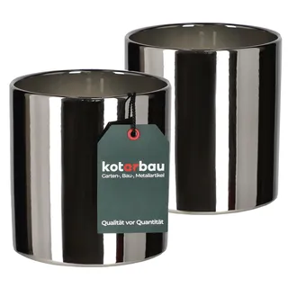 KOTARBAU® 2er Set Glänzend Blumentopf ⌀ 130 mm Zylinder Pflanztopf aus Keramik dekorativer Übertopf Silber Pflanzkübel Blumenkübel für Zimmerpflanzen Gartentopf
