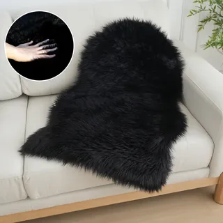 MY HOME Fellteppich »Dena Teppiche, Fellform, waschbar« fellförmig 60 mm Höhe Kunstfell, weich, Uni-Farben, Wohnzimmer, Schlafzimmer, Esszimmer, schwarz