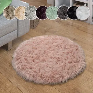 Paco Home Fellteppich »Playa 960« rund 64 mm Höhe Kunstfell, Flokati-Optik, Hochflor, weich und flauschig, Uni-Farben, rosa