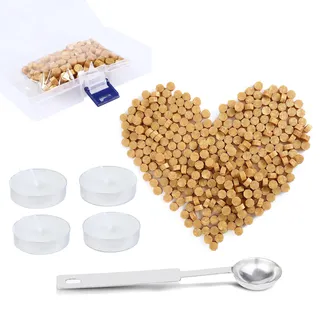 AiQInu 320 Stück Siegelwachs Perlen Set, Achteckige Wax Seal Beads mit 4 Teekerzen & 1 Wachs Schmelzlöffel, Wax Seal Kit Siegellack Stempelwachs für Versiegelung & Dekoration von Briefen