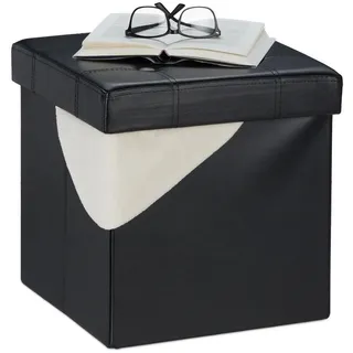 Relaxdays Sitzhocker , Schwarz , Holzwerkstoff, Kunststoff, Textil , 37x38x37 cm , Wohnzimmer, Sessel, Hocker & Hockerbänke, Sitzhocker