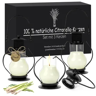 Citronella Kerze, 3 Stücke Citronella Kerze Outdoor im Glas Natürliches Sojawachs, Zitronengras Duftkerzen Retro Dekor - Perfekt für Camping, Grillen, Picknicks, Garten, Schlafzimmer